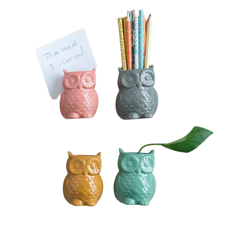 Stoneware Owl Vase with Magnet