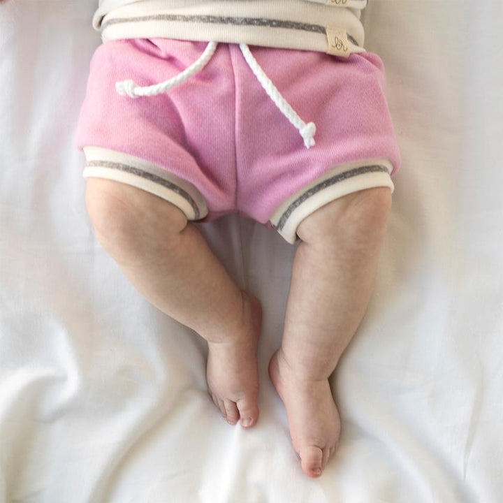 Flamingo and Grey Stripe Beach Shorties