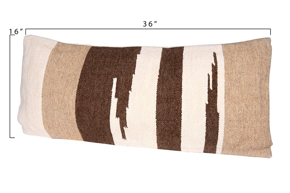 Hand-Woven Wool Kilim Pillow, Brown 36"L x 16"H