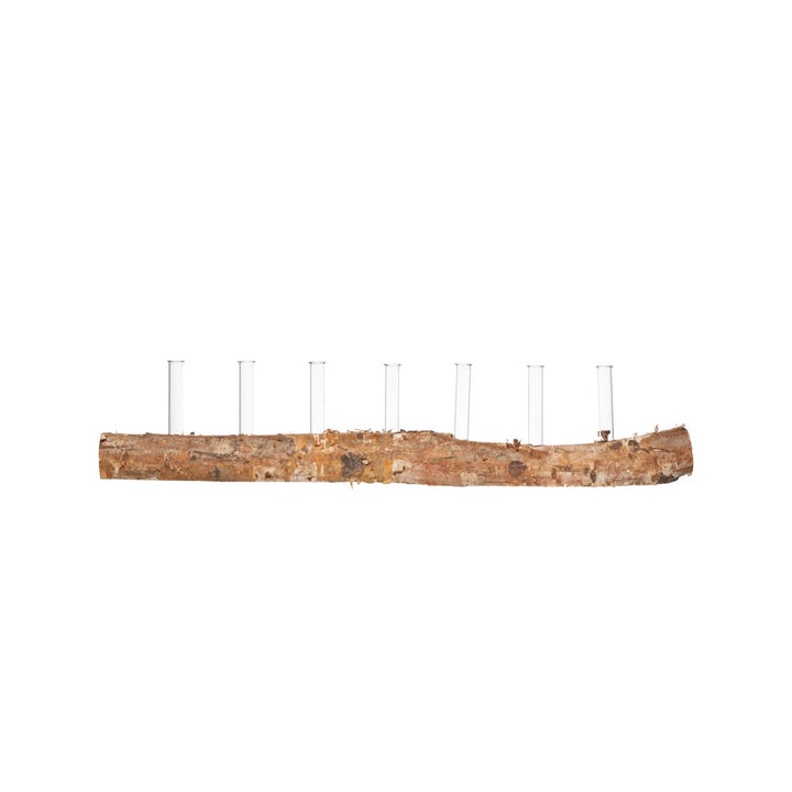 Birch Wood Log with Glass Tube Vases