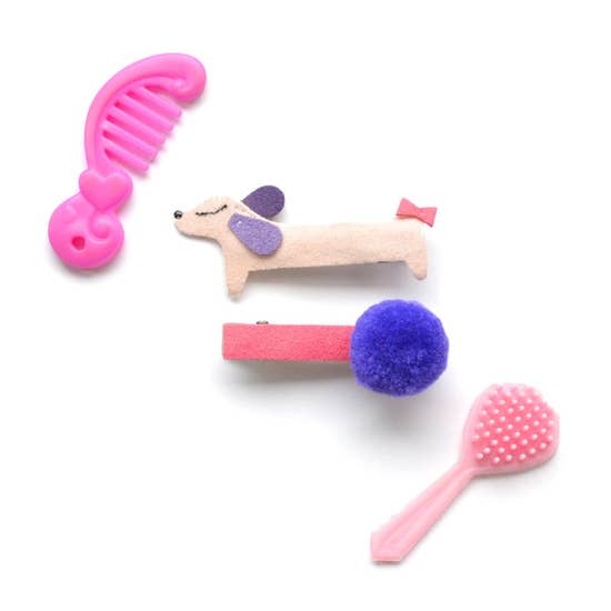 Puppy and Pom Pom Hair Clips