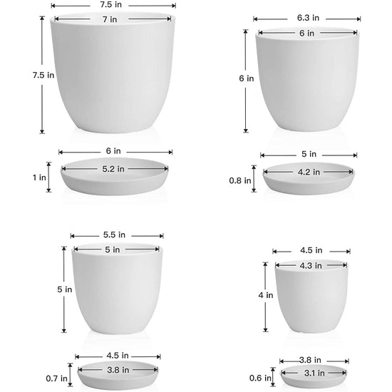 White Plastic Pot with Saucer - Curved Base