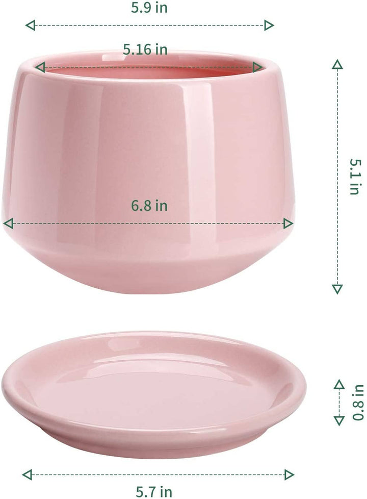 5.1" Pink Porcelain Planter with Saucer