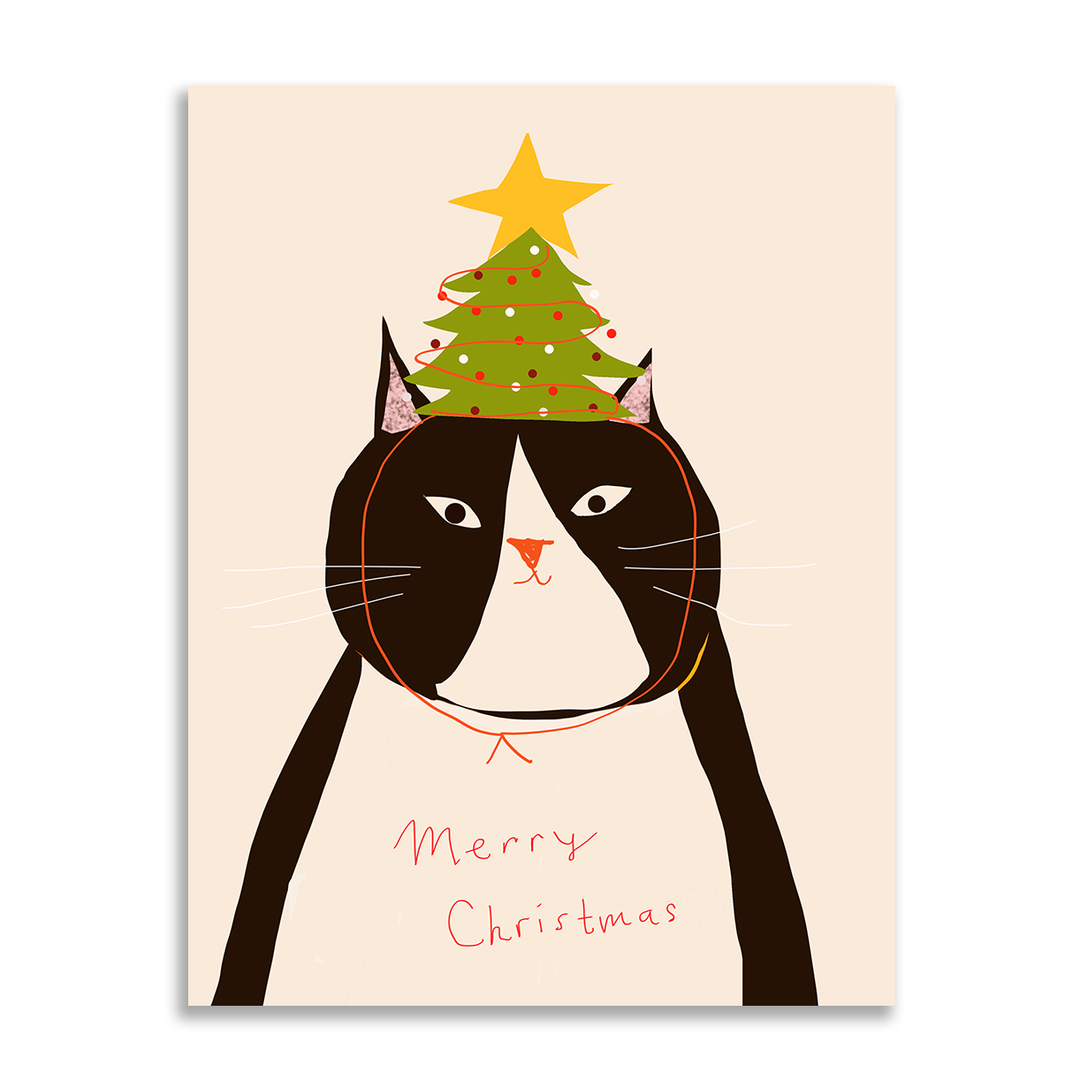 Tree Hat Christmas Cat Card