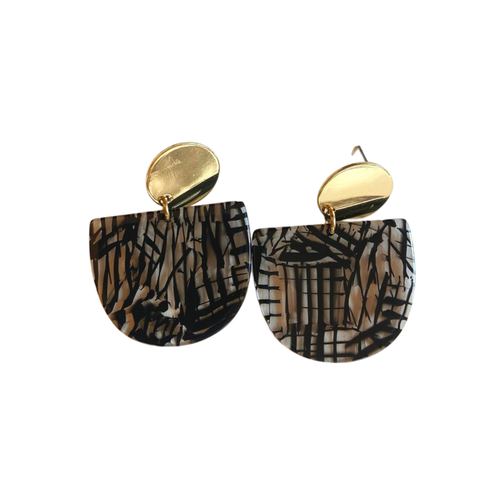 Delta Acetate Stud Earrings (Terrazzo Tortoise Shell Acetate and Brass Stud Earrings)