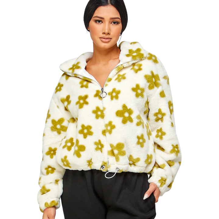 Fluffy Soft Fleece Faux Fur Print Jacket