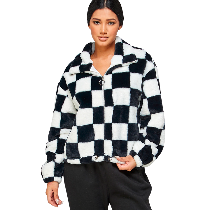 Fluffy Soft Fleece Faux Fur Print Jacket
