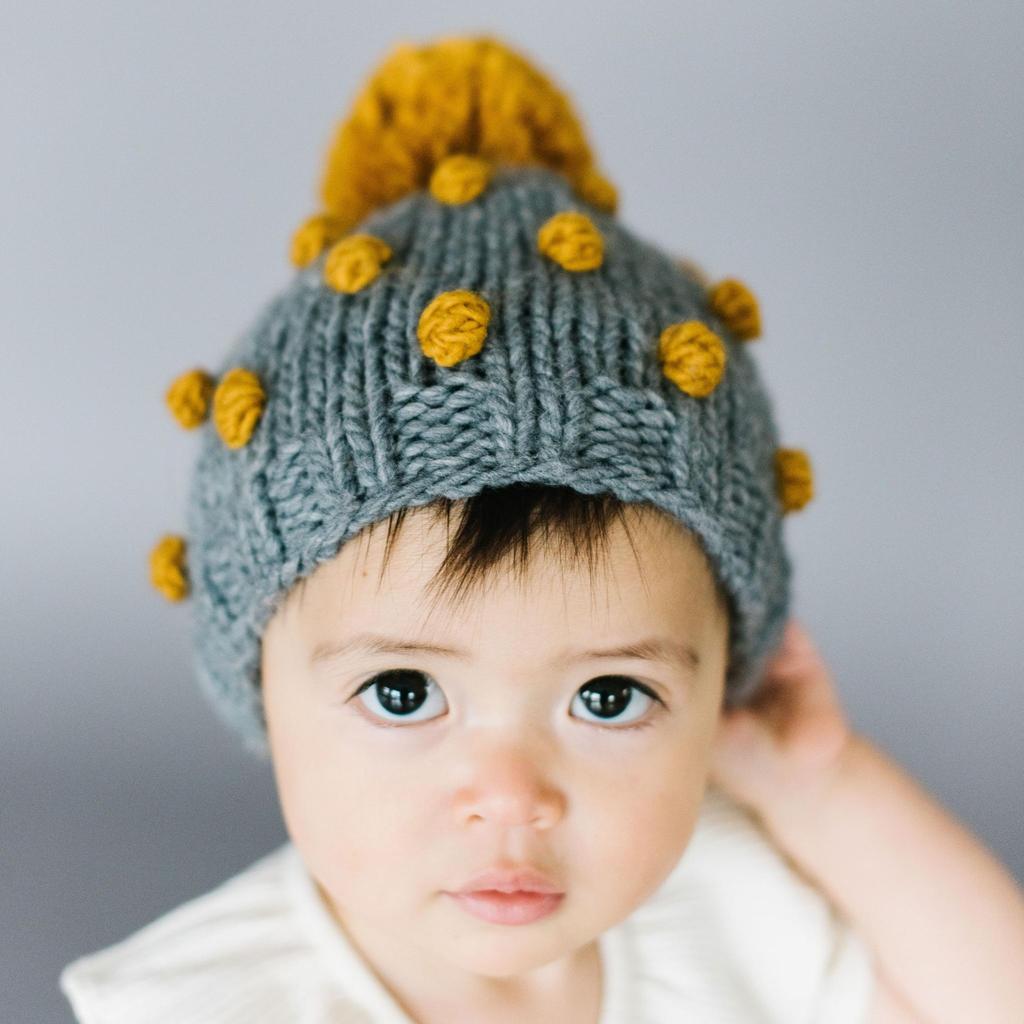 Popcorn Hat - Gray and Mustard