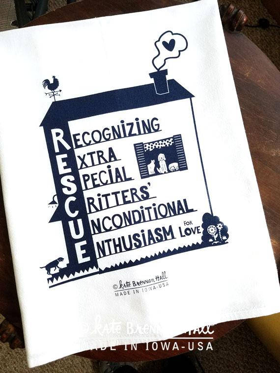 RESCUE Cat and Dog Kitchen Tea Towel