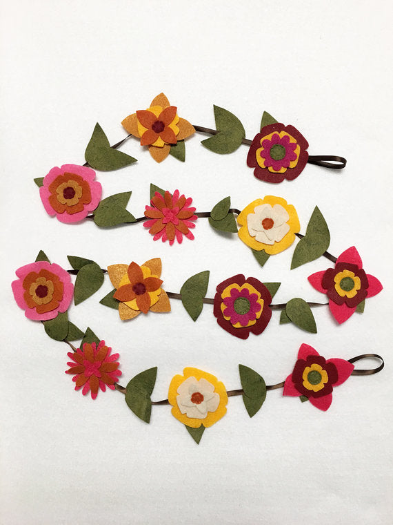Felt Flower Garland, Autumn Bloom with Ribbon // By Red Marionette