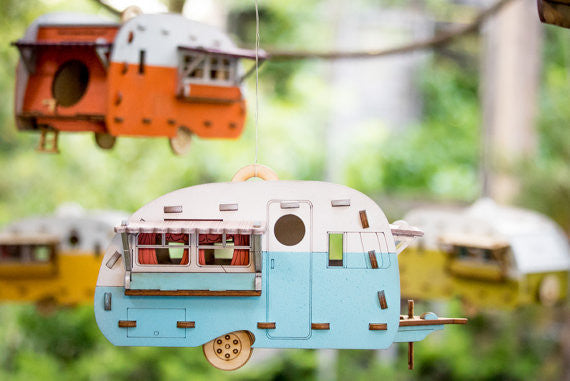 Vintage Camper Bird House, Natural Unpainted