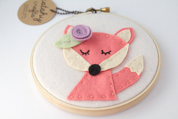 Coral Felt Fox Nursery Wall Art