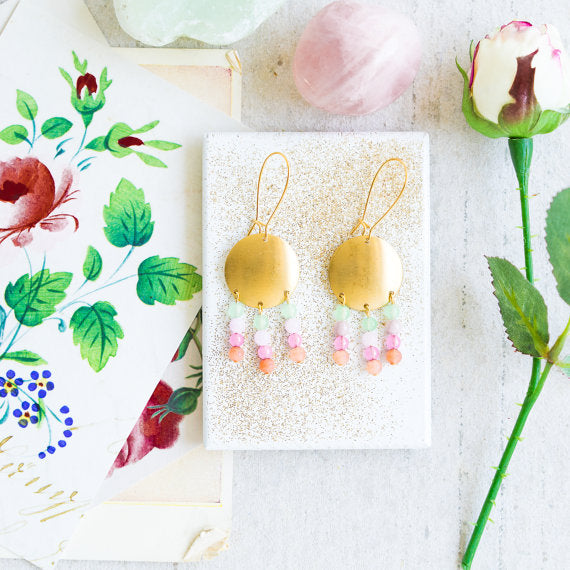Brass Gemstone Chandelier Earrings