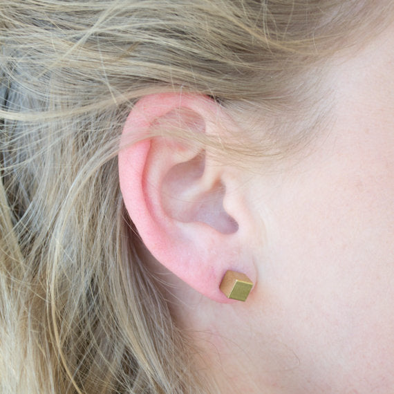 Gold Cube Post Earrings Large