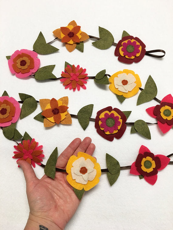 Felt Flower Garland, Autumn Bloom with Ribbon // By Red Marionette