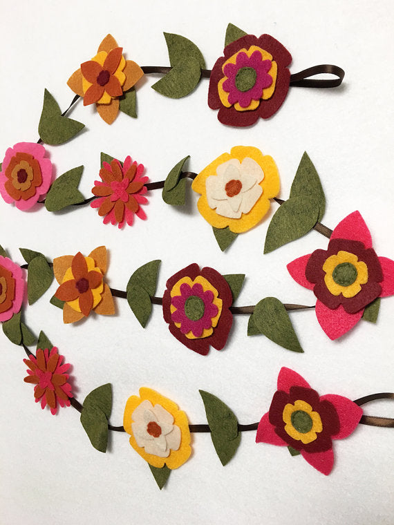 Felt Flower Garland, Autumn Bloom with Ribbon // By Red Marionette