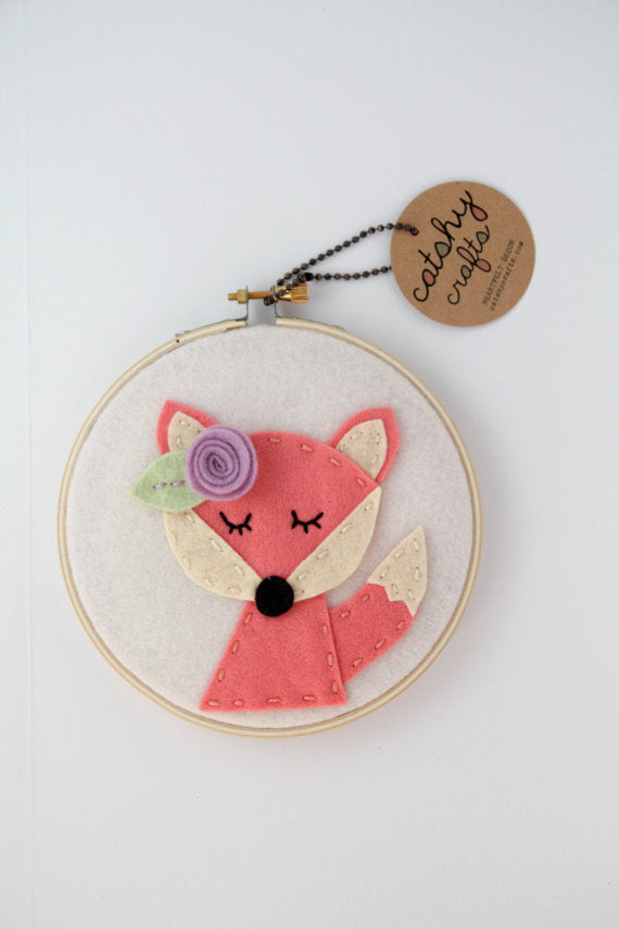 Coral Felt Fox Nursery Wall Art