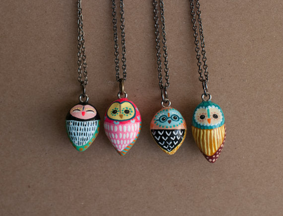 Barn Owl Necklace Gunmetal Chain