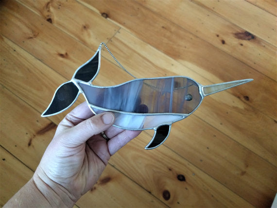 Stained Glass Narwhal in Wispy Greys and White