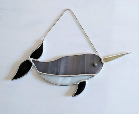 Stained Glass Narwhal in Wispy Greys and White