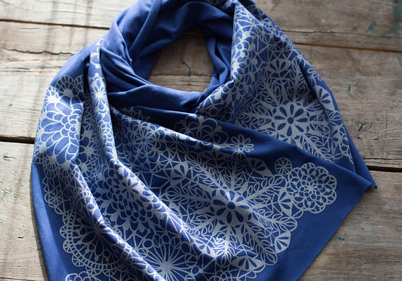 Silver Lace Pattern Hand-Printed Bamboo Jersey Scarf