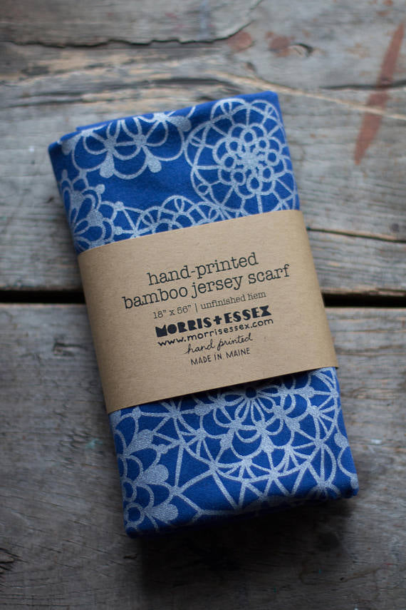 Silver Lace Pattern Hand-Printed Bamboo Jersey Scarf