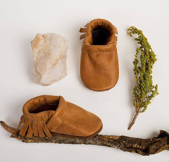 Tribe Brown Fringe Soft Soled Leather Moccasins Shoes Baby and Toddler