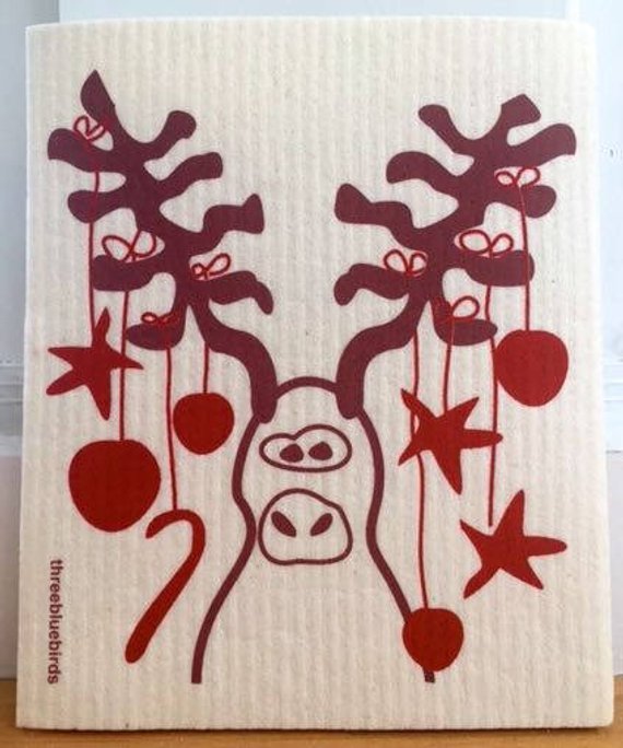 Festive Reindeer Swedish Dishcloth