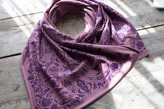 Peacock Pattern Hand-Printed Bamboo Jersey Scarf