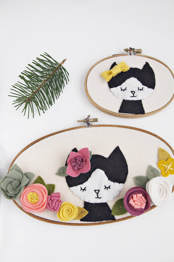 Cat with Flowers Nursery Wall Art