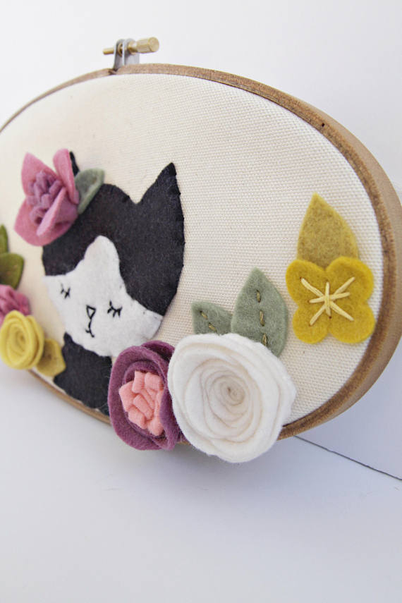 Cat with Flowers Nursery Wall Art