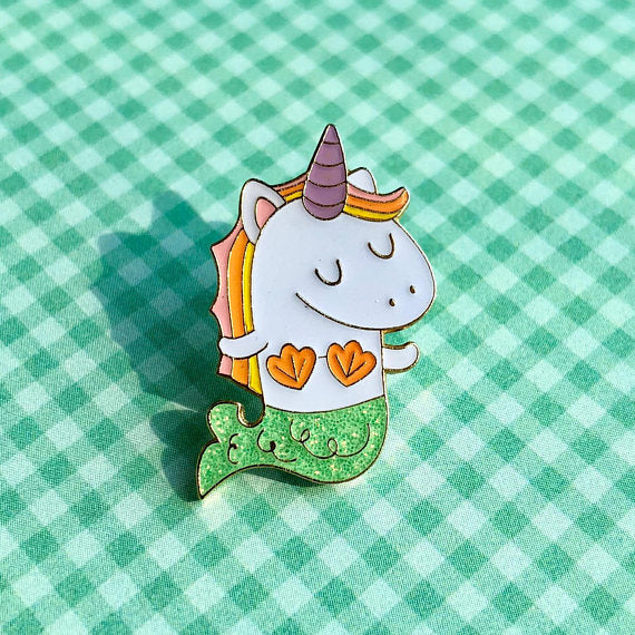 Mernicorn Mermaid Unicorn  Green Glitter Pin