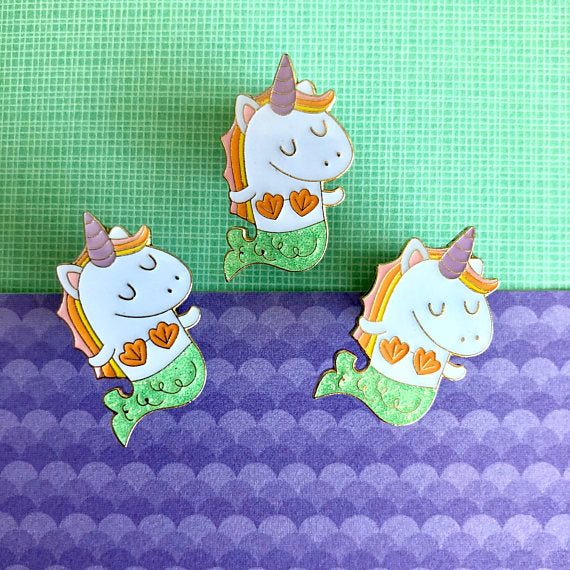 Mernicorn Mermaid Unicorn  Green Glitter Pin