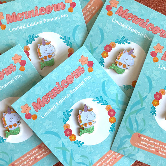 Mernicorn Mermaid Unicorn  Green Glitter Pin