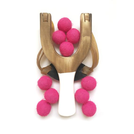 Wooden Slingshot with Matching Felt Balls
