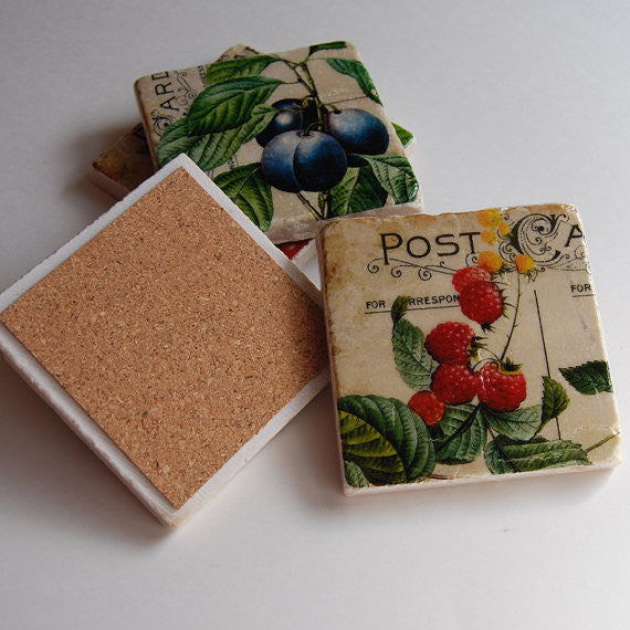 Fruit & Script Coasters // Set of 4