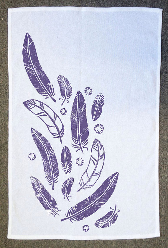 Purple Feathers Cotton Tea Towel