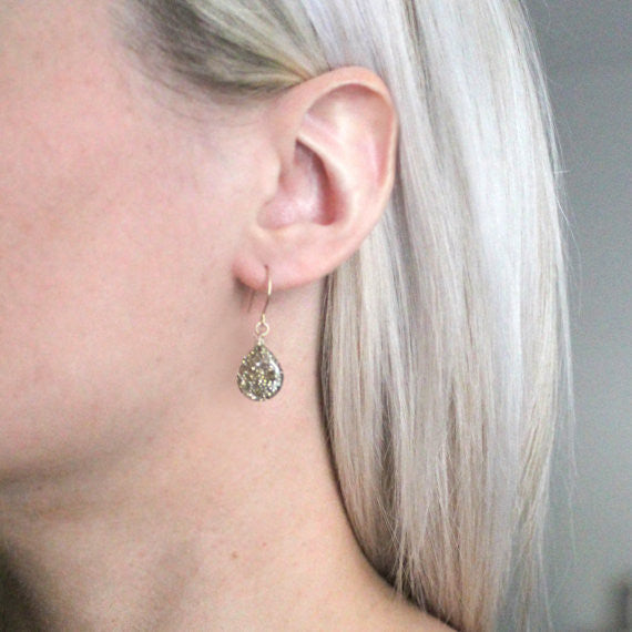 Black and Gold Leaf Teardrop Earrings
