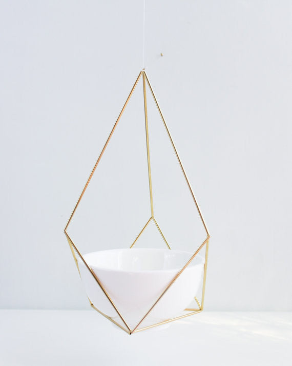 Hanging Brass Air Plant Holder 2' Leather Cord