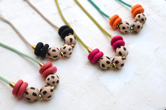Bauble Necklace - Wood and Clay Beads