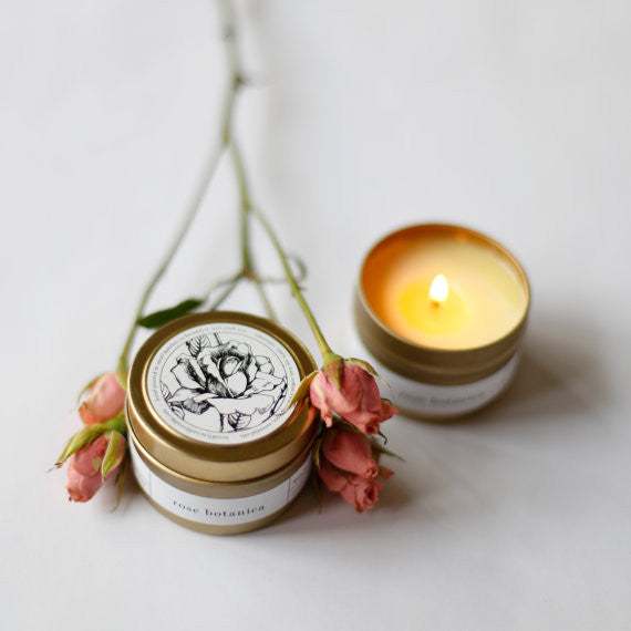 Rose Botanica Gold Tin Travel Candle