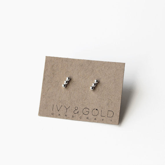 Mini Beaded Bar Earrings - Sterling Silver