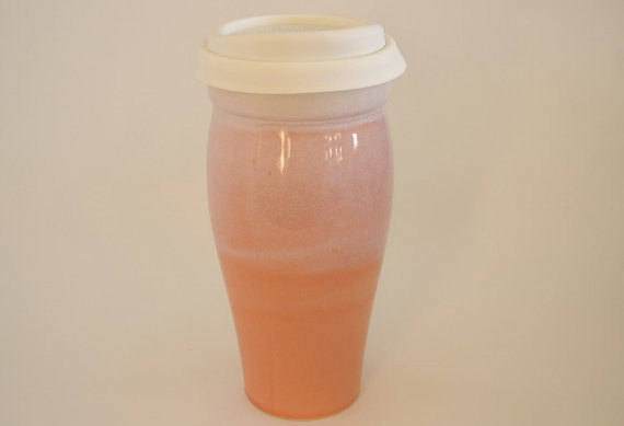 Ceramic Travel Mug with Lid- Light Pink