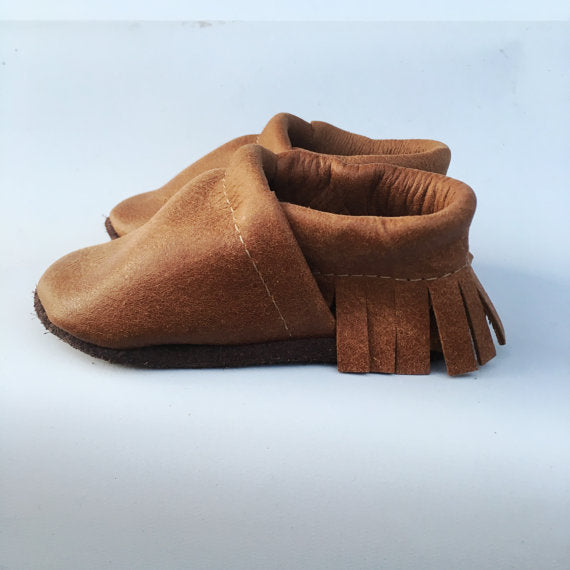 Tribe Brown Fringe Soft Soled Leather Moccasins Shoes Baby and Toddler