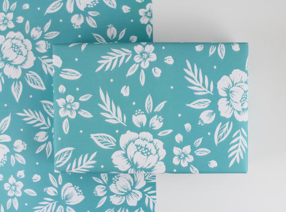 Turquoise Floral Gift Wrap