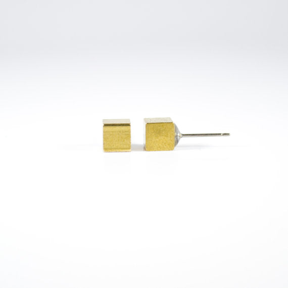 Gold Cube Post Earrings Large