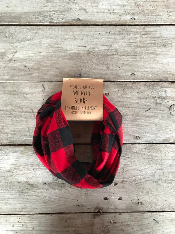 Plaid Flannel Infinity Scarf - Large Buffalo Check Red