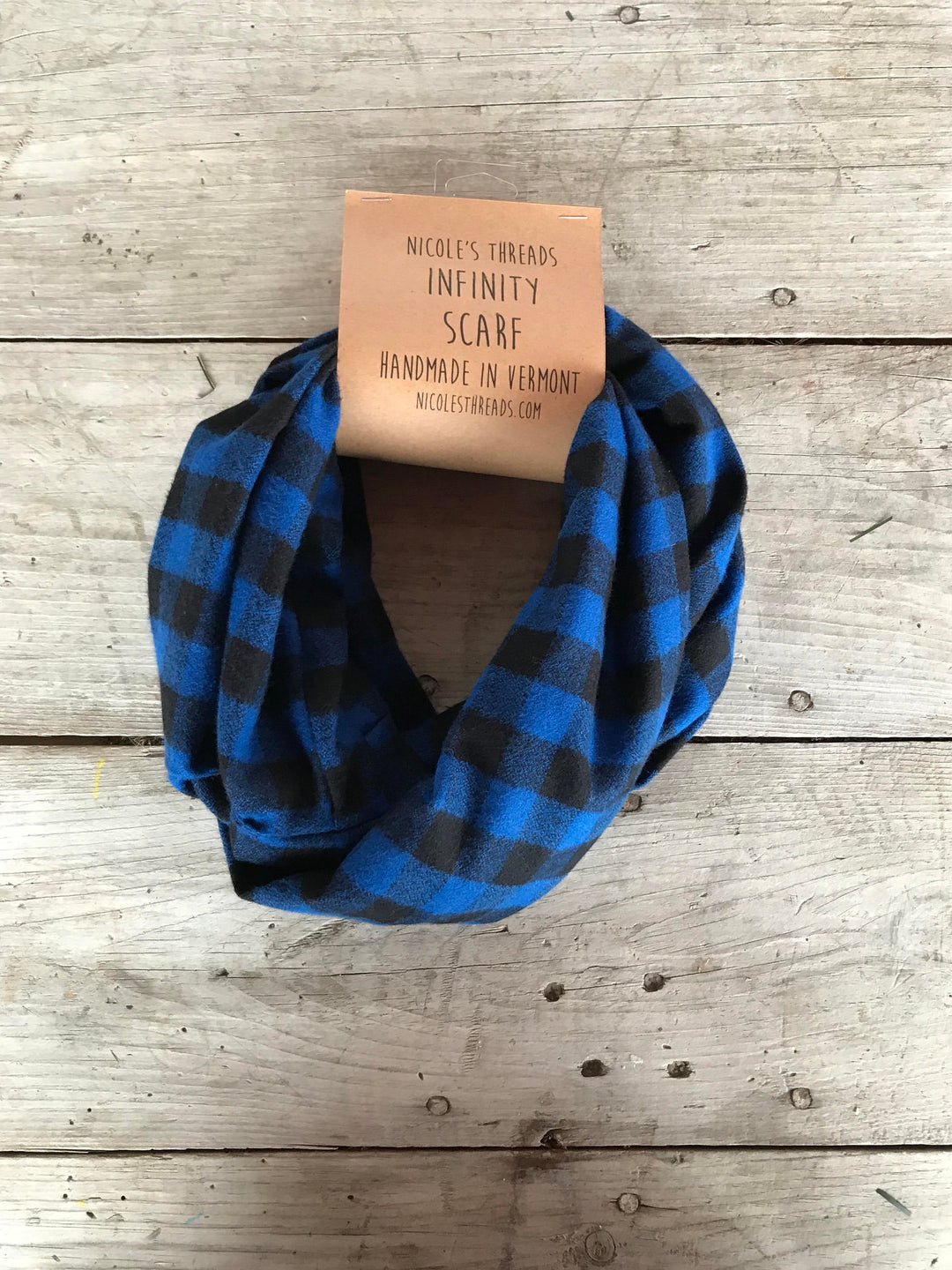 Plaid Flannel Infinity Scarf - Small Buffalo Check Black and Blue