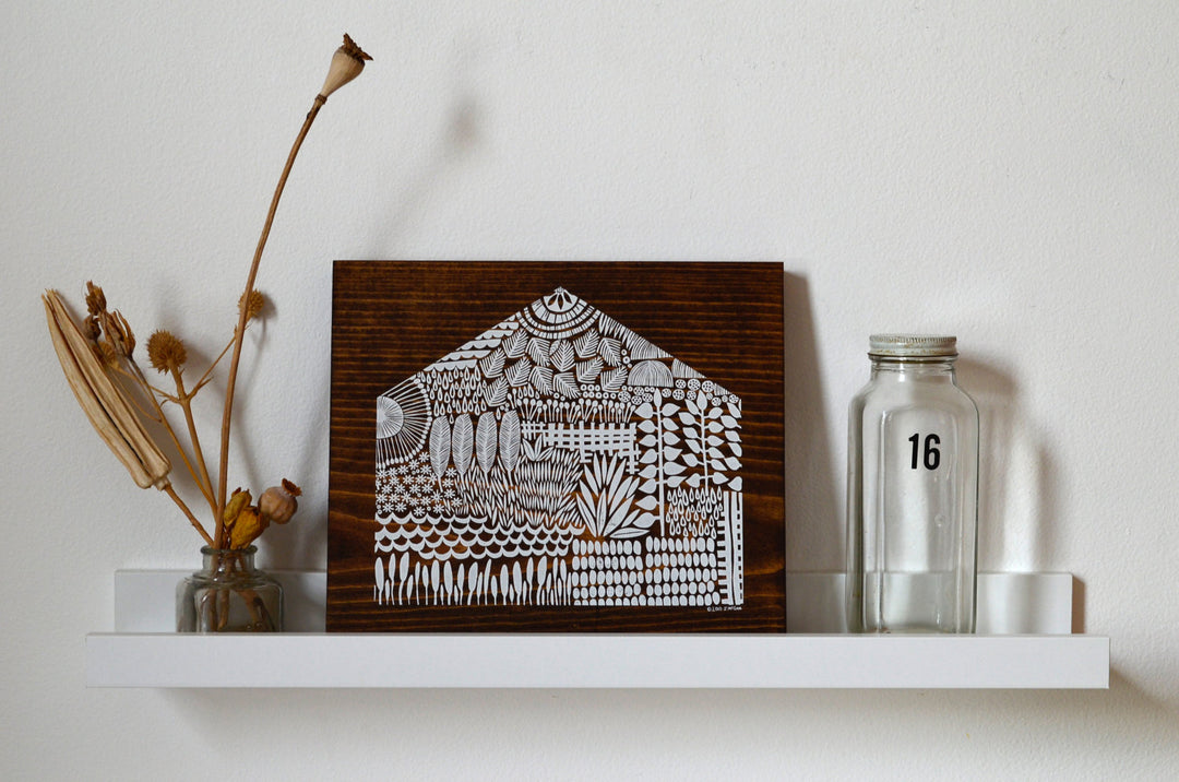 House Screen Print on Reclaimed Wood