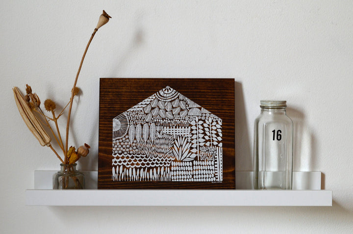 House Screen Print on Reclaimed Wood